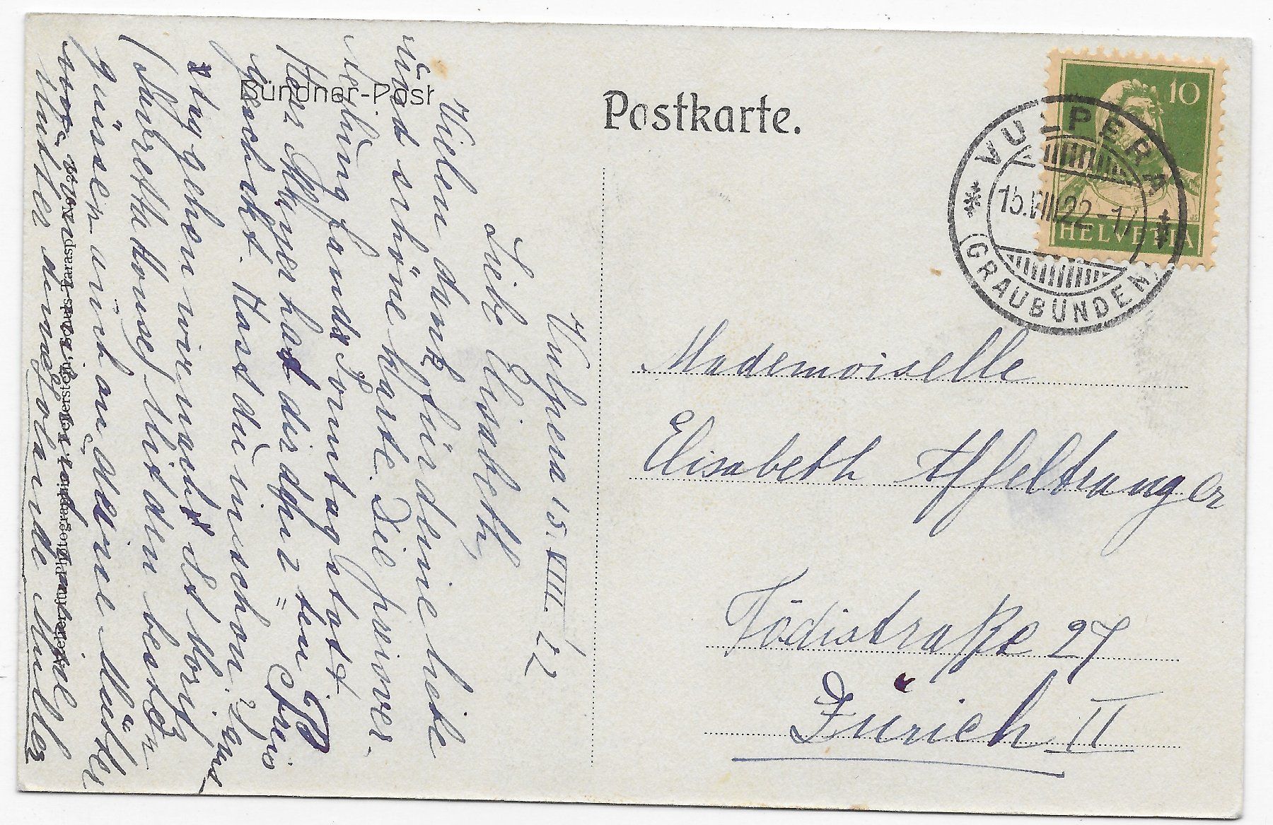 Cartoline postali: Bündnerpost mit Postkutsche um 1922 ⨀ VULPERA – Usato da Hefenhofen venduto da Richsalz 1