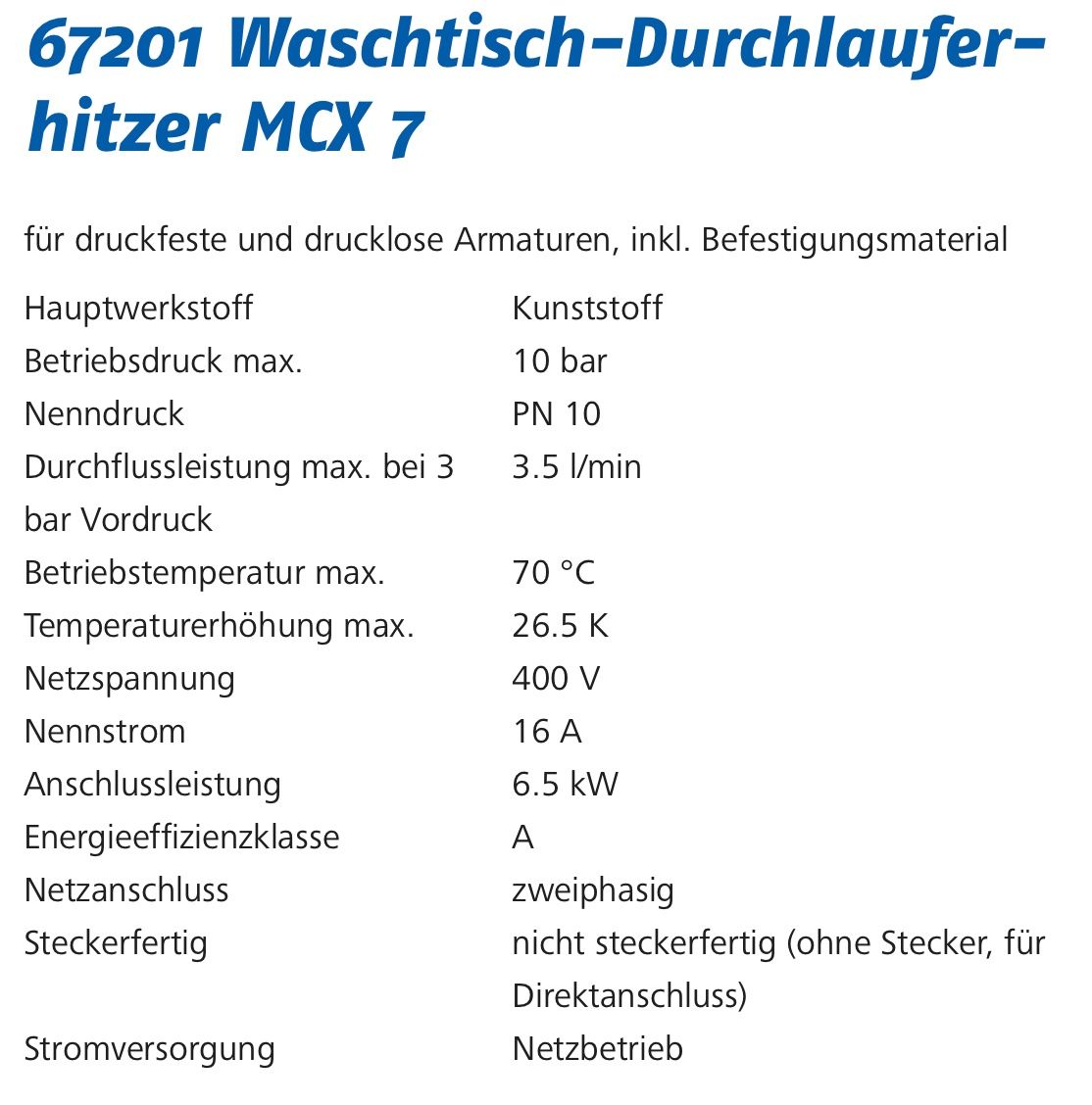 Sanitari: Waschtisch Durchlauferhitzer MCX 7 (Neu) – Nuovo e nell'imballaggio originale da Niedergösgen venduto da elromano74 3