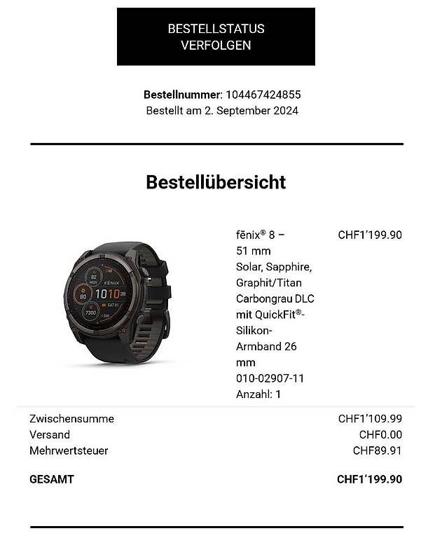 Smartwatch: Garmin Fenix 8 Solar Sapphere – Gebraucht aus Luzern von matbachmann 2