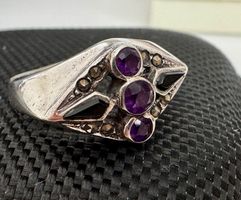 Vintage Silberring 925 mit Markasiten, Onyx und Amethyst