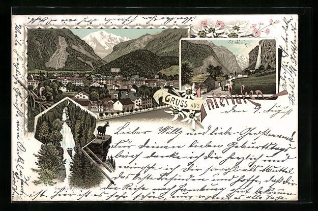 Cartoline postali: Litho Interlaken, Panorama, Staubbach un – Usato da Berlin venduto da bartko-reher