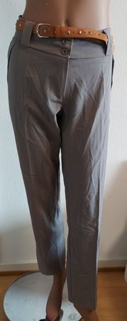 Elegante graue Stoffhose mit Nieten-Gürtel Gr. 42/44