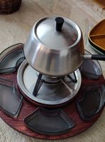 Fondue-Set Edelstahl mit Drehplatte - zusätzlich 7 Teller