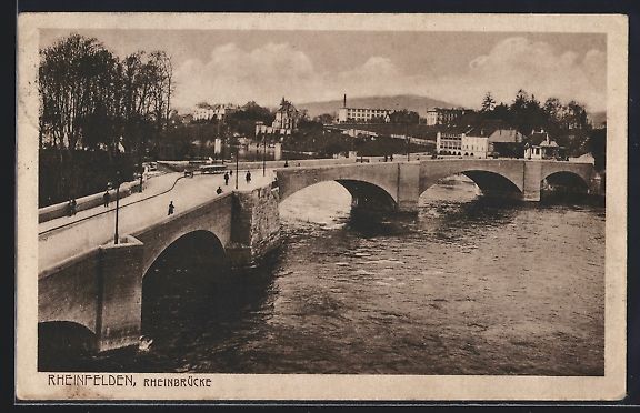 Cartoline postali: Rheinfelden, Rheinbrücke mit Passanten – Usato da Berlin venduto da bartko-reher