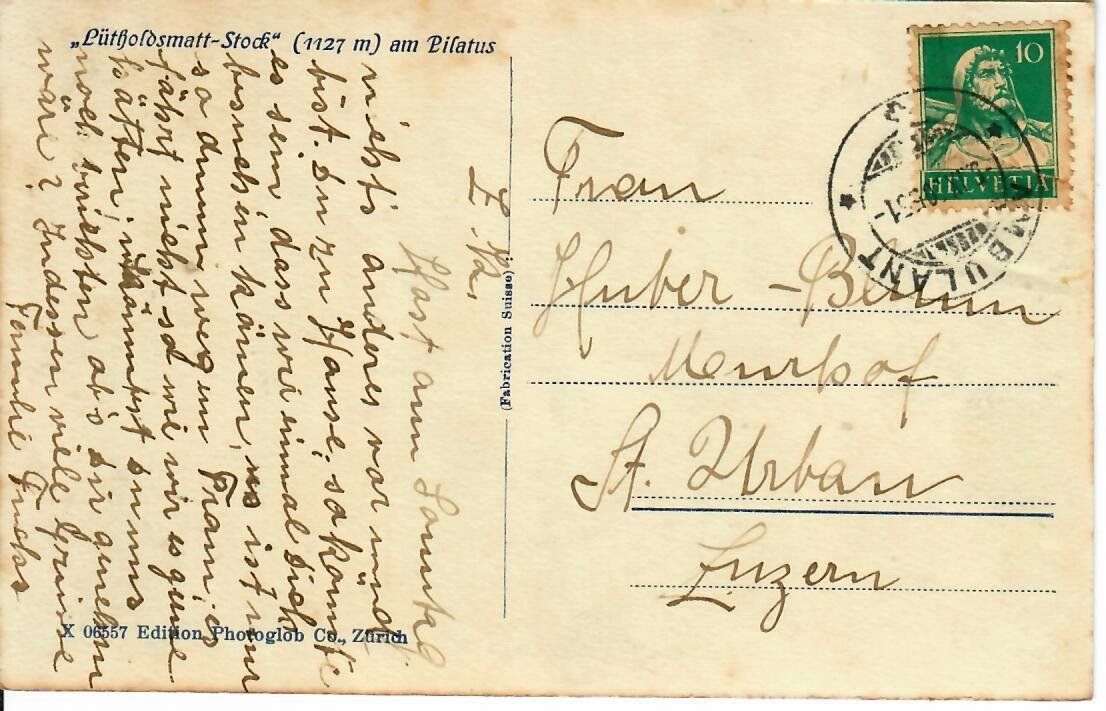 Cartoline postali: Lütholdsmatt - Stock am Pilatus – Usato da Hochdorf venduto da Ziegel-16 1