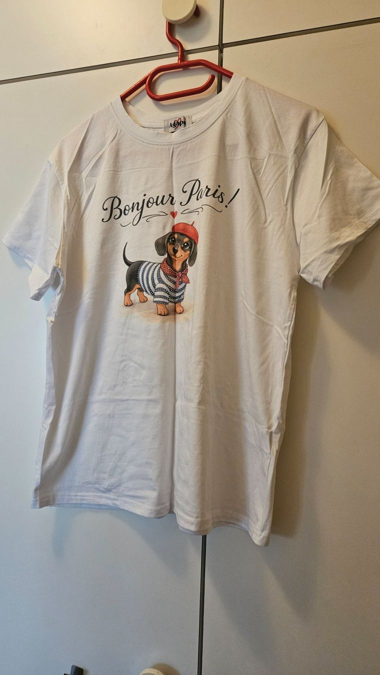 T-shirt: Maglietta cotone tg.M "Bonjour Paris" – Usato da Melano venduto da H-Sara