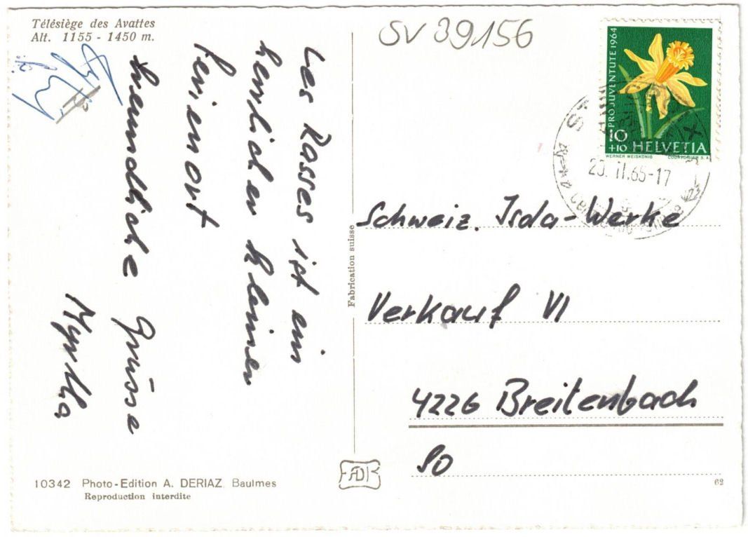 Cartoline postali: Ste. Croix - Sessellift Avattes – Usato da Binningen venduto da Mountainrider 1