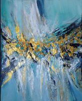 Triptych, türkis gold, Gemälde auf Leinwand 50x40 cm, 3 Stk.