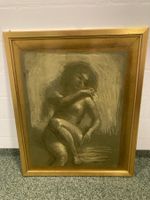 Zeichnung Dame liegend gerahmt. Maler Schmid von Biel