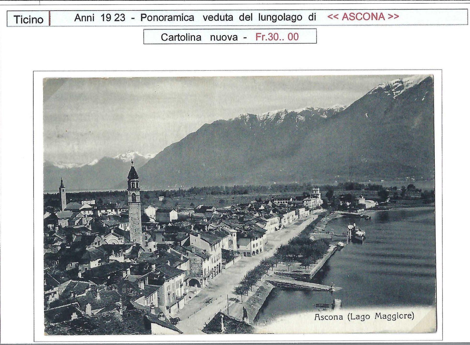 Cartoline postali: 1923, ASCONA, LUNGOLAGO – Usato da Pura venduto da ulisse1957
