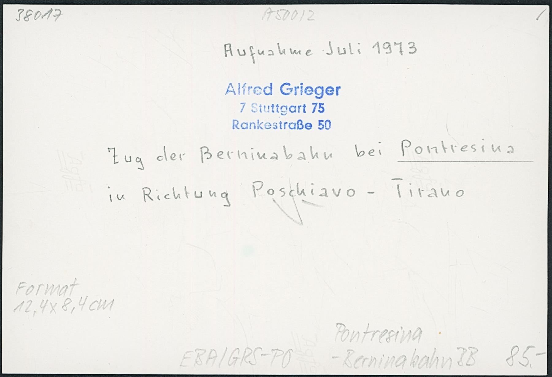 Cartoline postali: GRS Pontresina - Bernina Bahn BB – Usato da Schindellegi venduto da leecollect 1