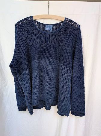 Pulli Pullover gehäkelt me made Baumwolle blau L - XL