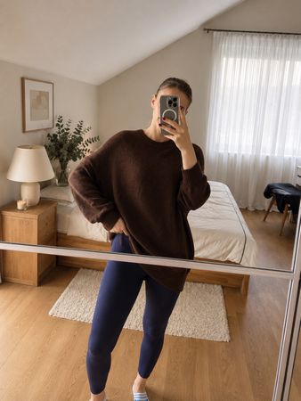 Massimo Dutti Knit Sweater, Brown, Oversized — Autumn