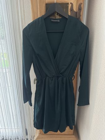 Grünes Kleid Wickelkleid Gr. 32 Herbst Elegant