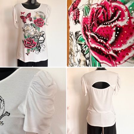 TOP 🌹 Gr 40/42 Rosen T-Shirt Oberteil mit Strass