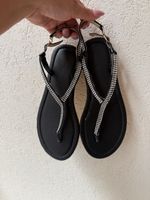 DAMEN Schwarze Sandalen mit Strass, Gr. 37 NEU 