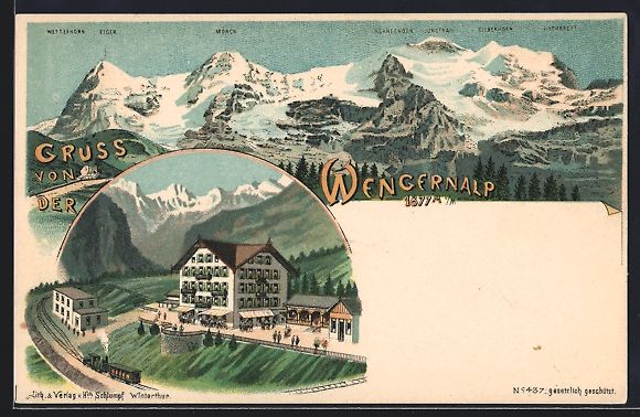 Ansichtskarten: Litho Wengernalp, Gebirgspanorama mit M – Gebraucht aus Berlin von bartko-reher