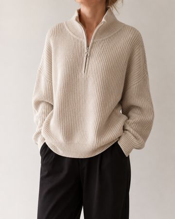 Damen Pullover beige mit Zipper Grösse M
