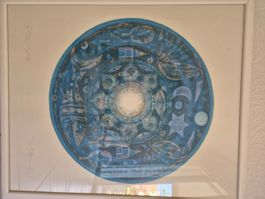Original-Lithographie "Fische und Vögel in Blau" Strupler