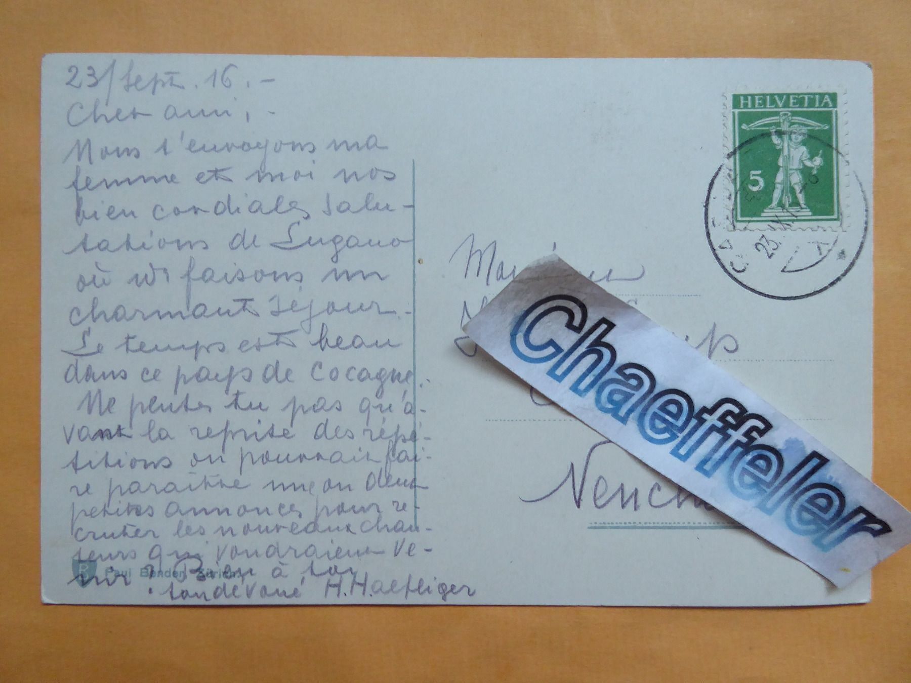 Cartoline postali: 5503 Saluti di Lugano  1916 – Usato da Zürich venduto da Chaeffeler 1