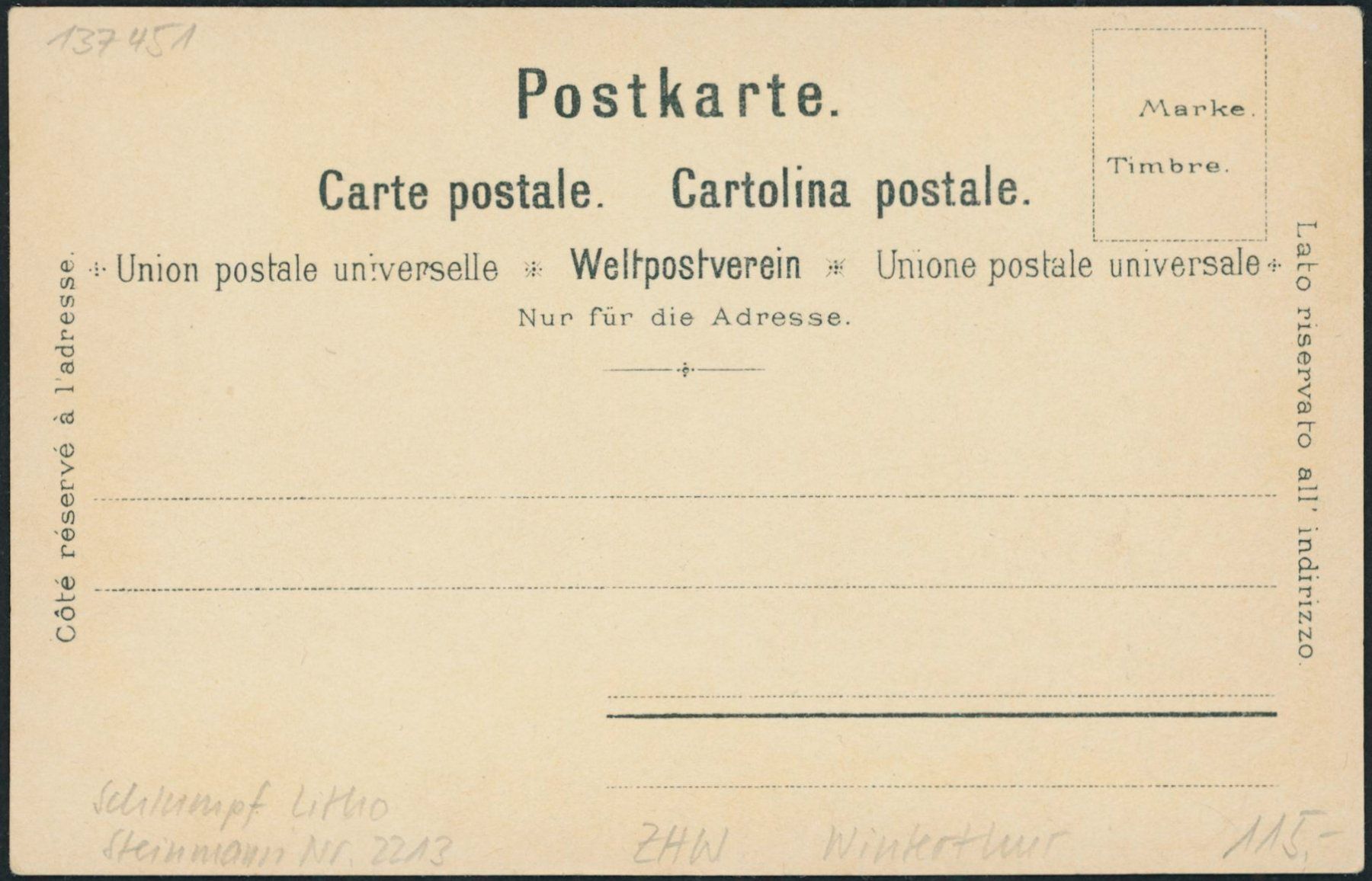 Cartoline postali: ZHW Winterthur - Litho - C. Steinmann – Nuovo (secondo la descrizione) da Schindellegi venduto da leecollect 1