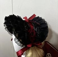 Gothic Lolita Headdress, Straw Bonnet, Lace & Roses