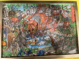 Originalgemälde Roboter im Wald, handsigniert Patrick 23.6.2