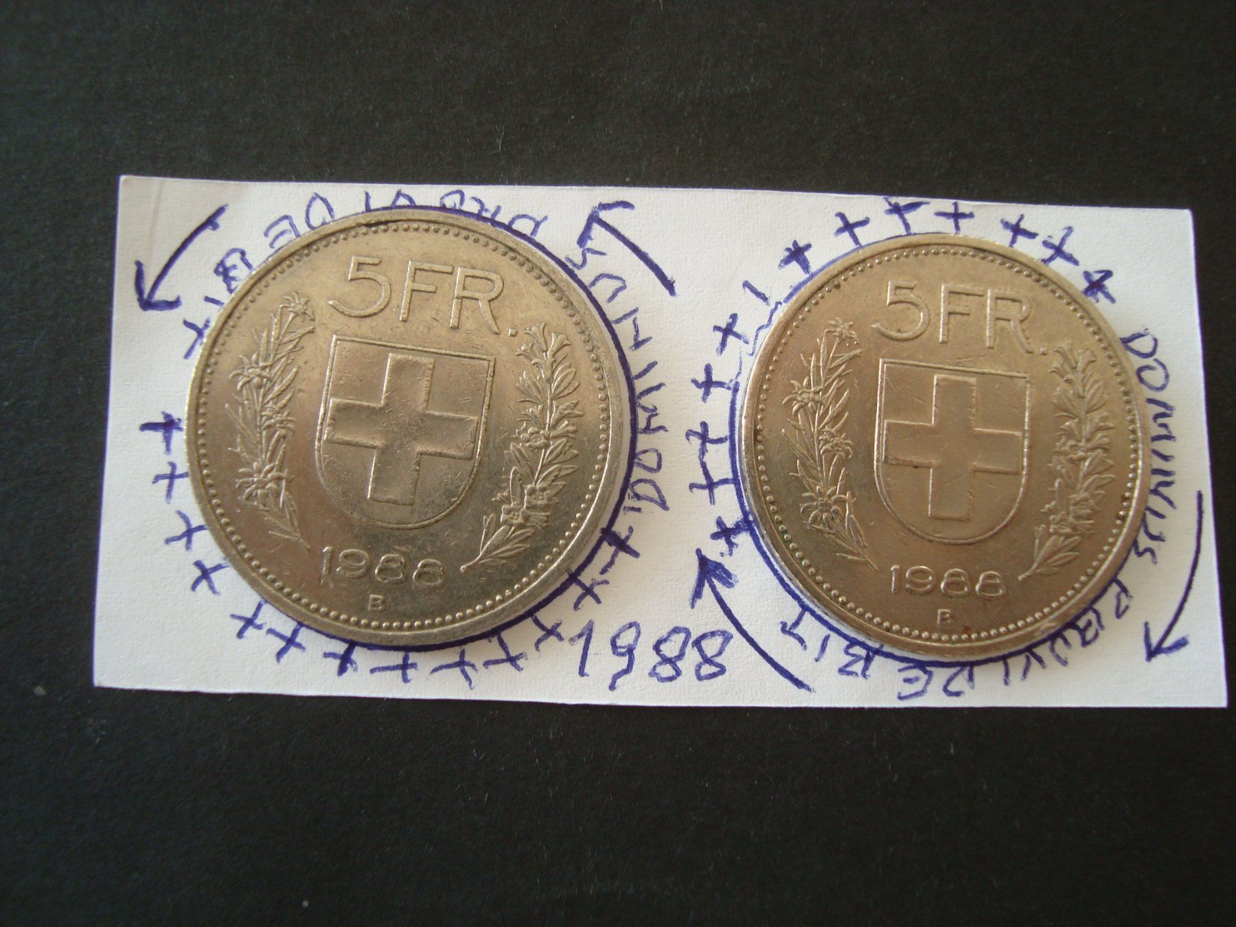 Tutti le monete: 5  Fr 1988 vertiefter randschrift  2  stk – Usato da Gelterkinden venduto da Cakir 1