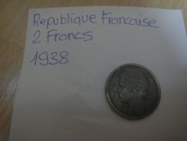 Antike Münze Rep. Francaise 2 Franc 1938