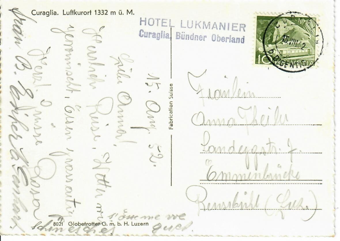 Cartes postales: Curaglia  1952 – D'occasion à Hochdorf par Ziegel-16 1