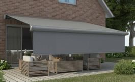 Aktion! Kassetten-Markise elektrisch mit Volant Grau Markise
