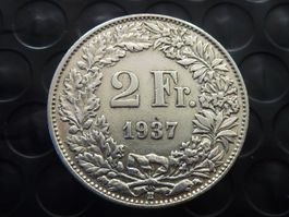 2 Fr.  1937 rar nur 0,25 Mio. Peägungen  -  ungereinigt  -