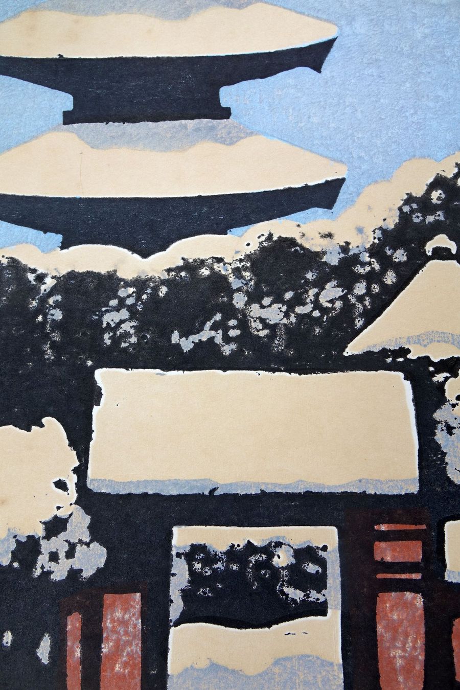 Xilografie: Japan Original Holzschnitt- Isamu Sakamoto -Pagode im Schnee – Usato da Winterthur venduto da Hiruko 2