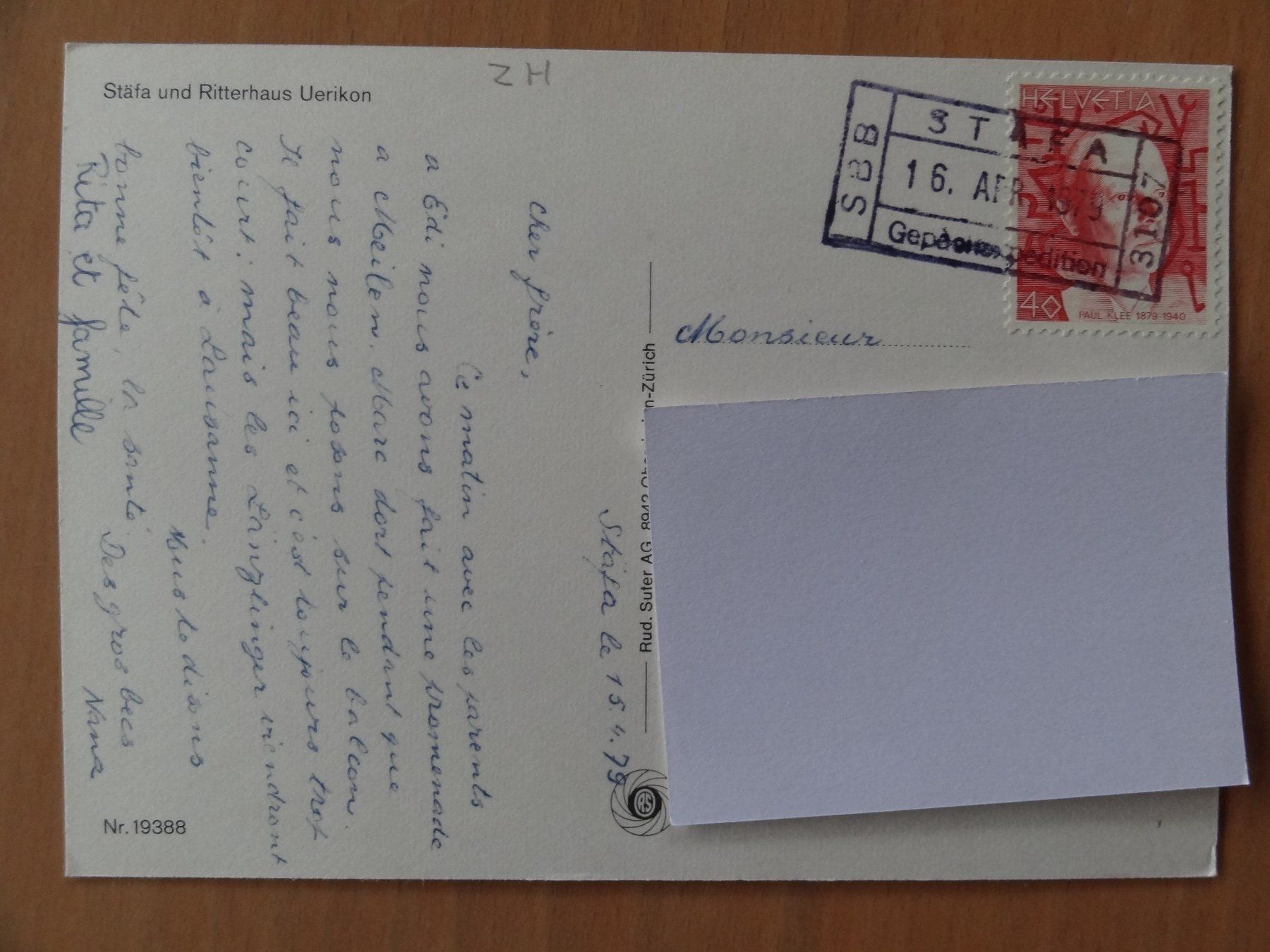 Cartoline postali: Uerikon - Stäfa und Ritterhaus - 1979 – Usato da St Léonard venduto da Riglin 1
