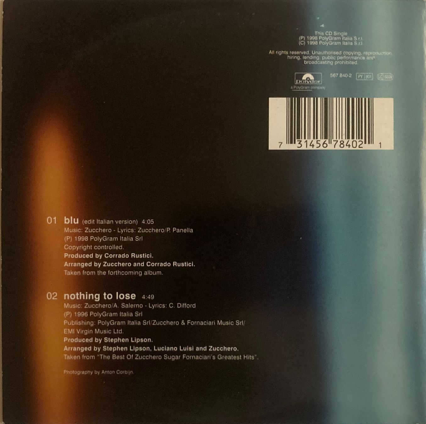 CD: ZUCCHERO - BLU – Usato da Poliez-Pittet venduto da Newtown-Records 1
