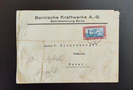 Couvert Bernische Kraftwerke Spiez 1930 mit Quittung