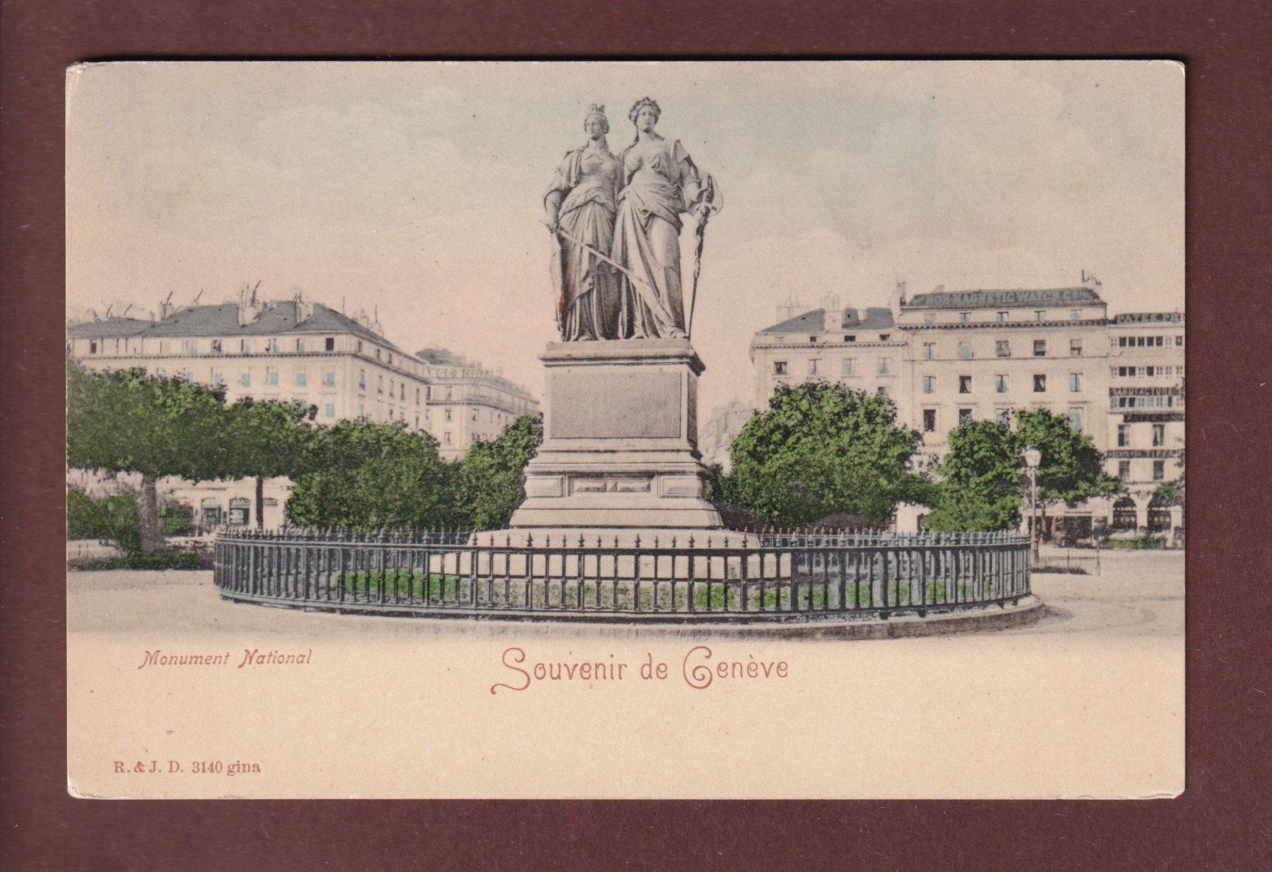 Cartoline postali: Souvenir de GENEVE - Monument National – Usato da Pully venduto da nicecards