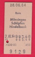 KARTON BILLETT, BERN - HINDELBANK, 2.KLASSE, EINFACH, 1984