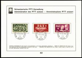 3 Sammelblatt 80-82 PAX Serie von 1945 Ersttag SBK 3'000.-