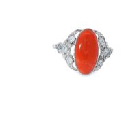 Sale! Antik Koralle Diamant Ring 14k Gold Grösse 57.5