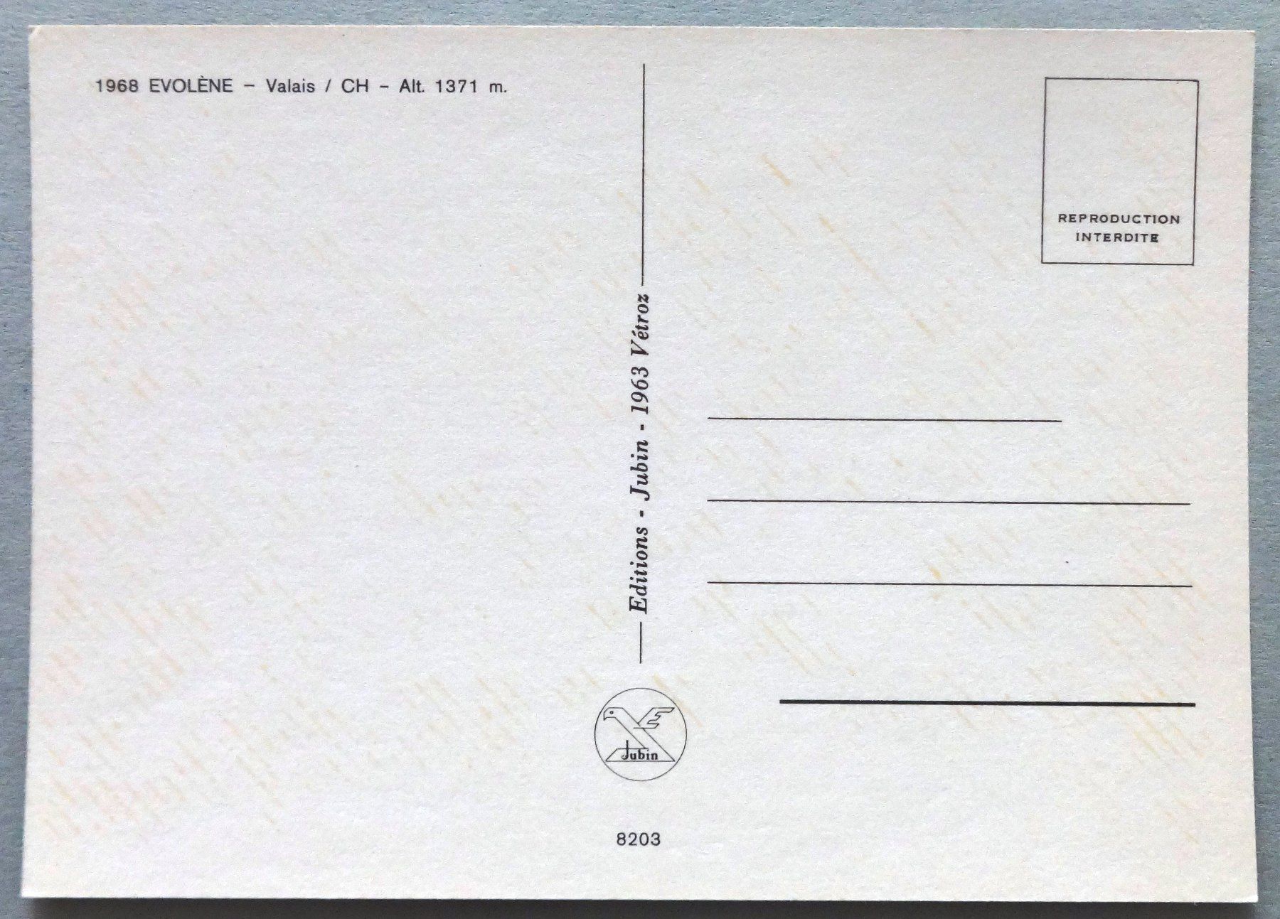 Cartoline postali: Evolène, alt. 1371 m – Usato da Fétigny venduto da Billy2miny 1