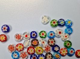 Perles rondes plates mix 8 mm Millefiori Murano lot 15 pcs