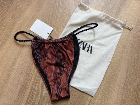 Bas de bikini neuf noir brun/noir imprimé léopard Zara, t.L