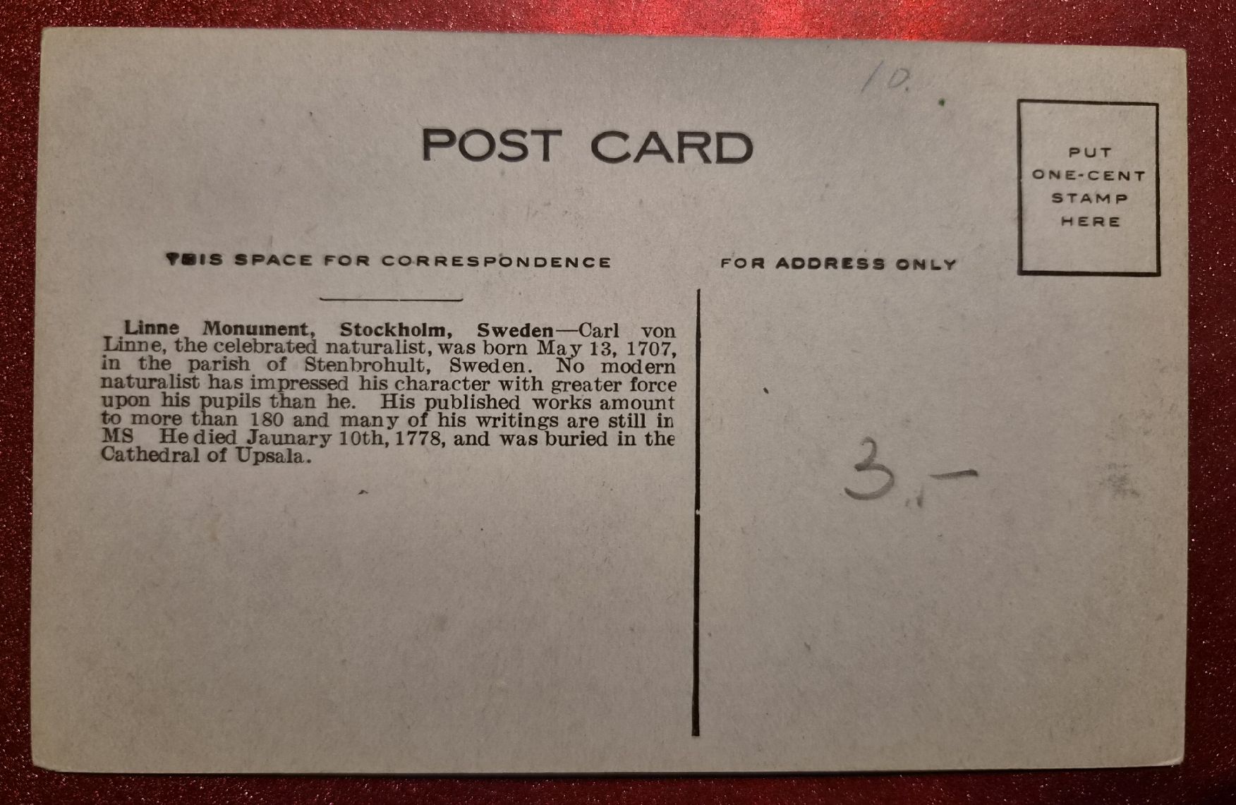Cartoline postali: Stockholm: Linne Monument - rar! – Usato da Melchnau venduto da Arthurius 1