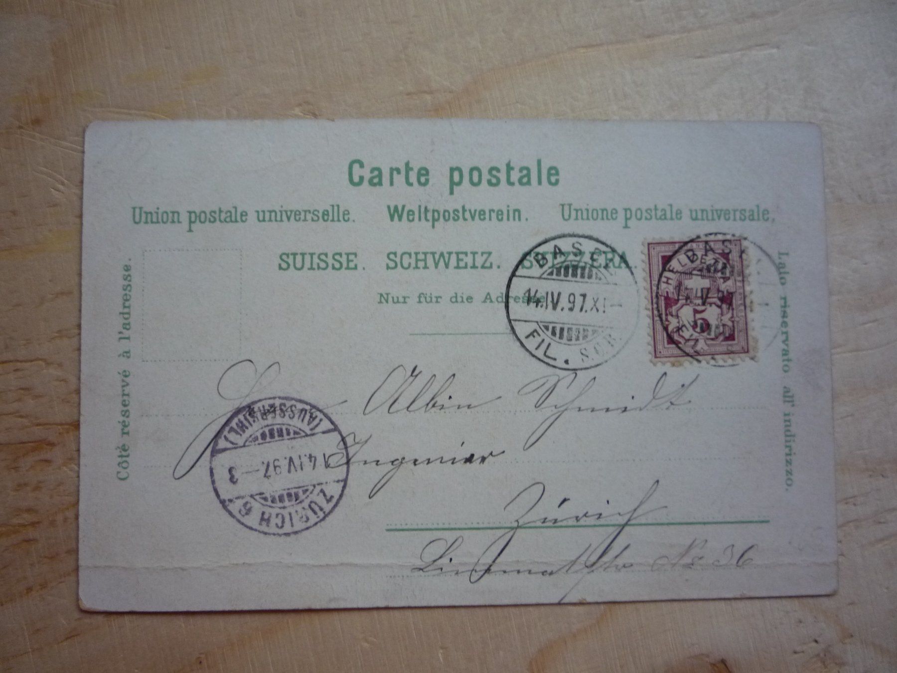 Cartoline postali: Gruss aus Basel, Litho, 14.IV.97 – Usato da Rieden SG venduto da Brockehuesli 3