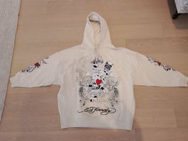 Ed Hardy Hoodie Weiss Gr. M mit Totenkopf & Rosen Print, ...