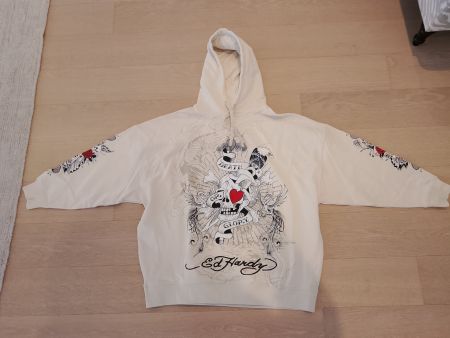 Ed Hardy Hoodie Weiss Gr. M mit Totenkopf & Rosen Print, ...