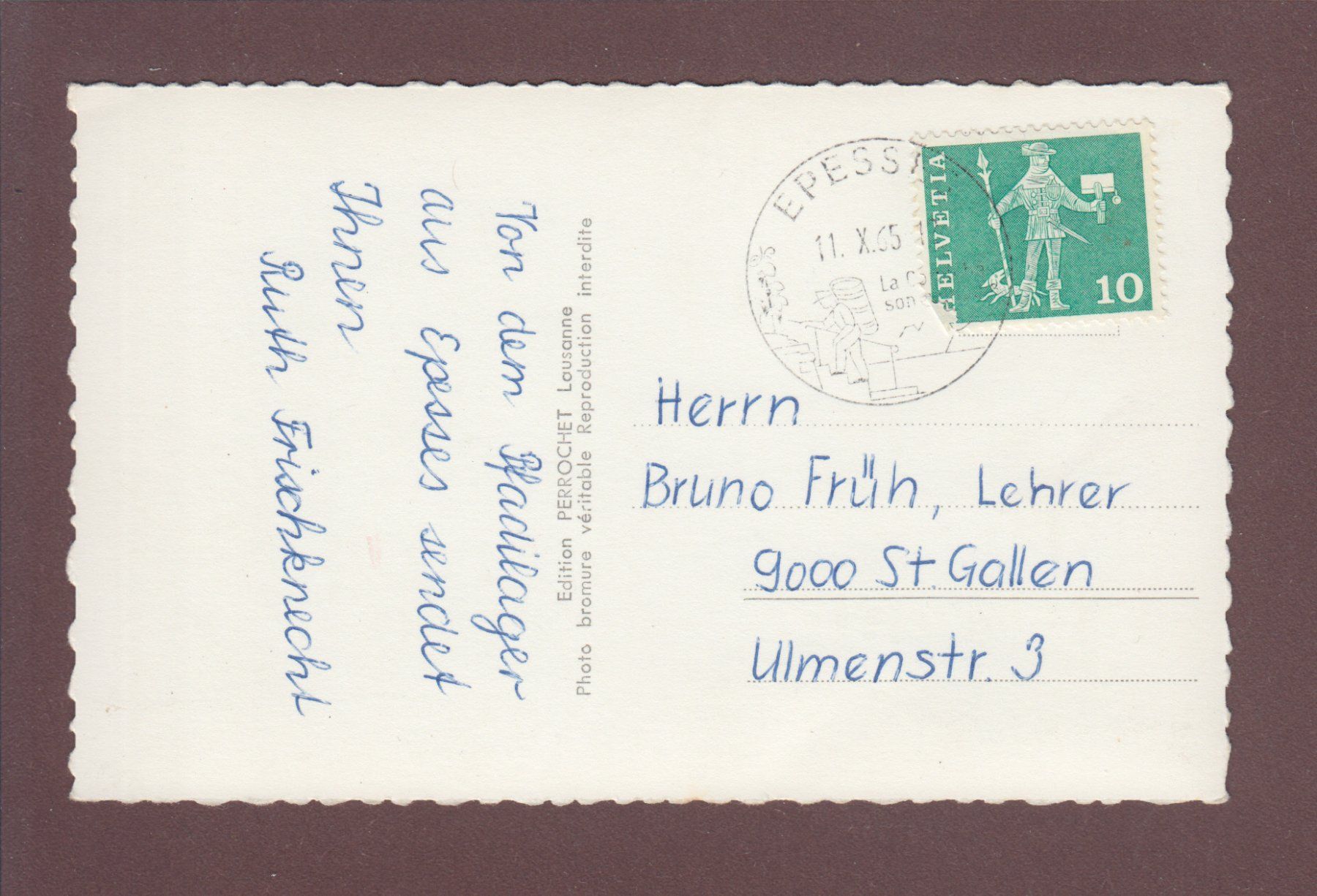 Cartoline postali: EPESSES - Alpes vaudoises - 1965 – Usato da Pully venduto da nicecards 1