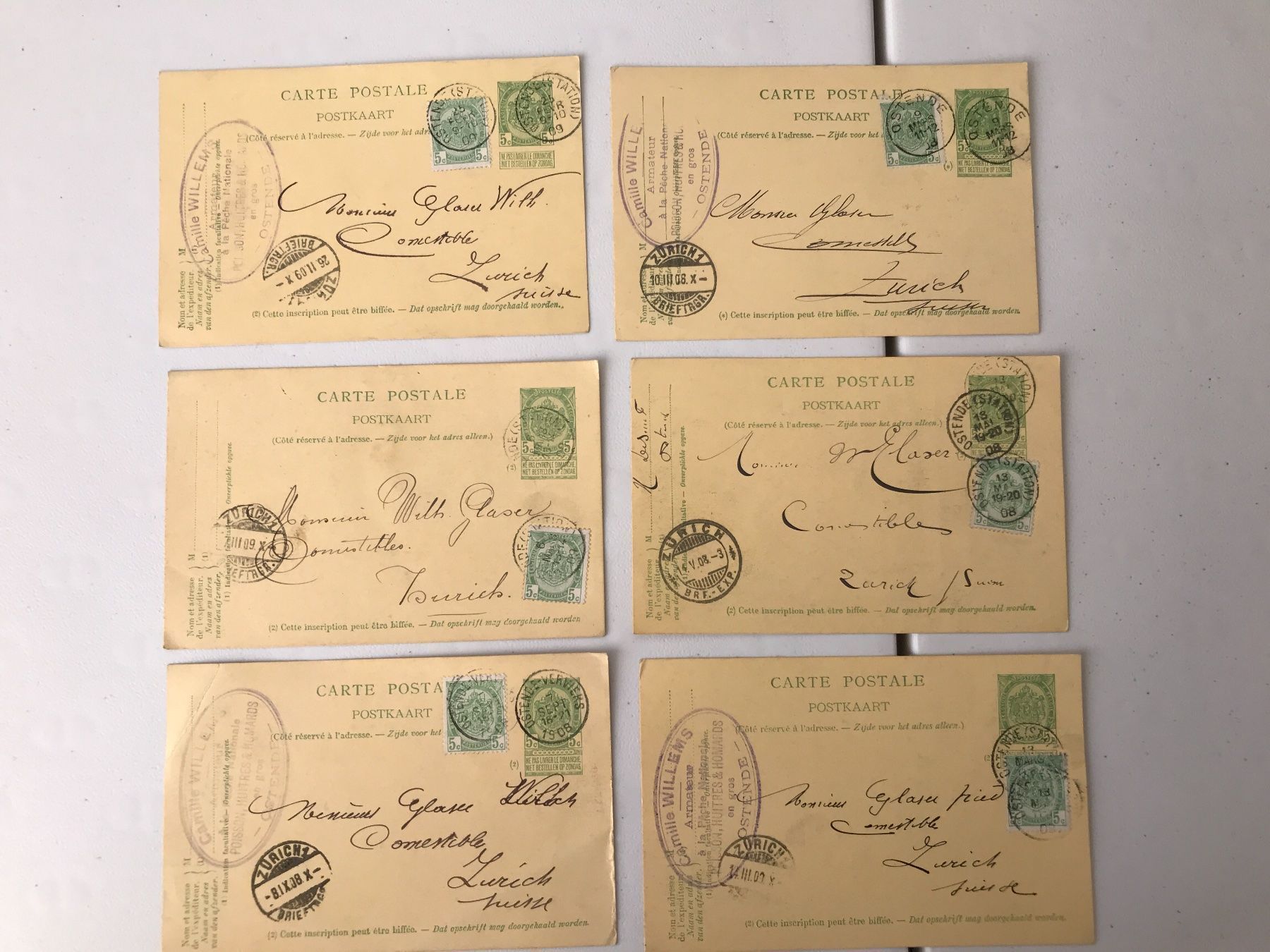 Alle Briefmarken: 6 Postkarten Belgien (3000-73) – Gebraucht aus St.Gallen von Bigdisch