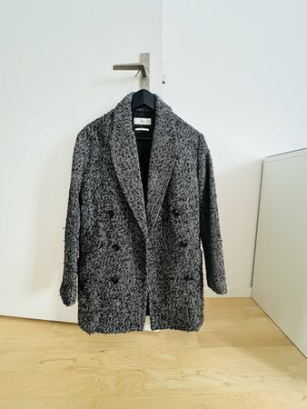 Mantel Mango Wolle schwarz weiss Grösse XS Zustand gut